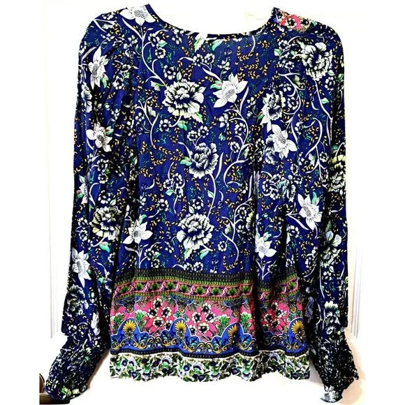 Anna-Kaci Women's M MulticolorTie Front V-Neck Bohemian Fairycore Floral Top - Picture 4 of 12